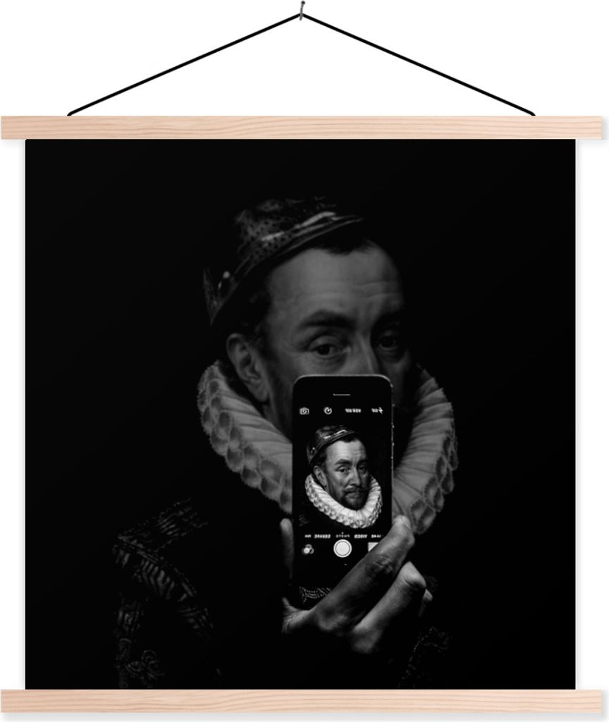MuchoWow Textilposter Porträt von Wilhelm I. - Adriaen Thomasz - Schwarz und Weiß 120x120 cm mit holzfarbenen Rahmen - Textil-Poster