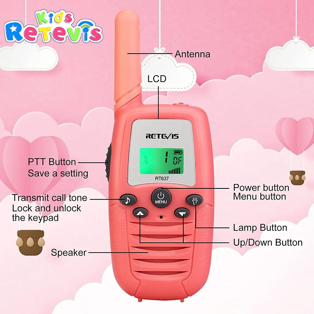 Walkie Talkie Retevis RT637 Rosa: Comunicazione Sicura per Piccole Esploratrici - 2