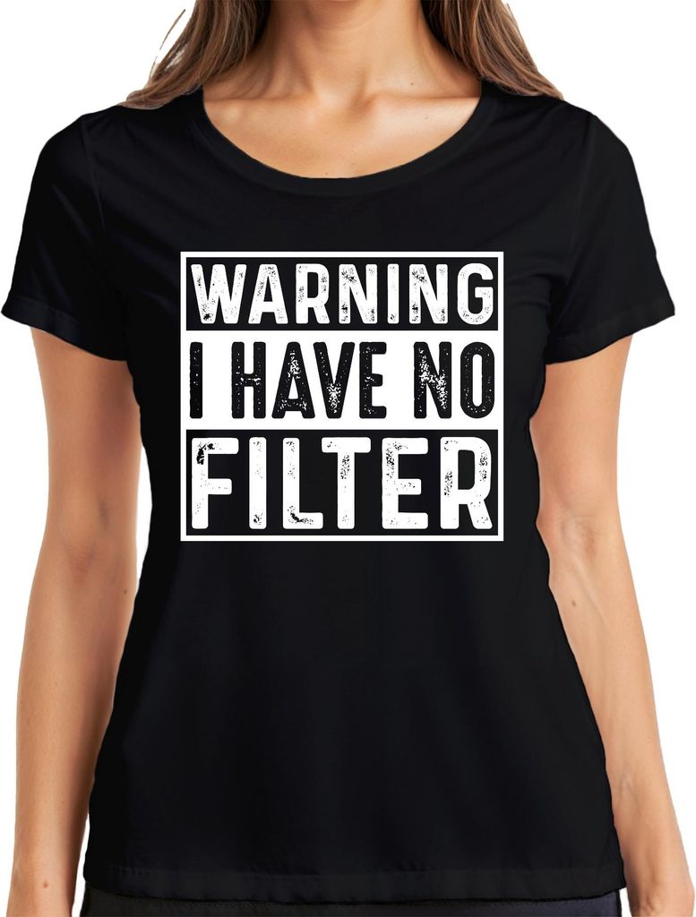 Warnung Ich habe wirklich keinen Filter Frech Sarkastisch Vintage Damen T-Shirt, Schwarz, 3XL