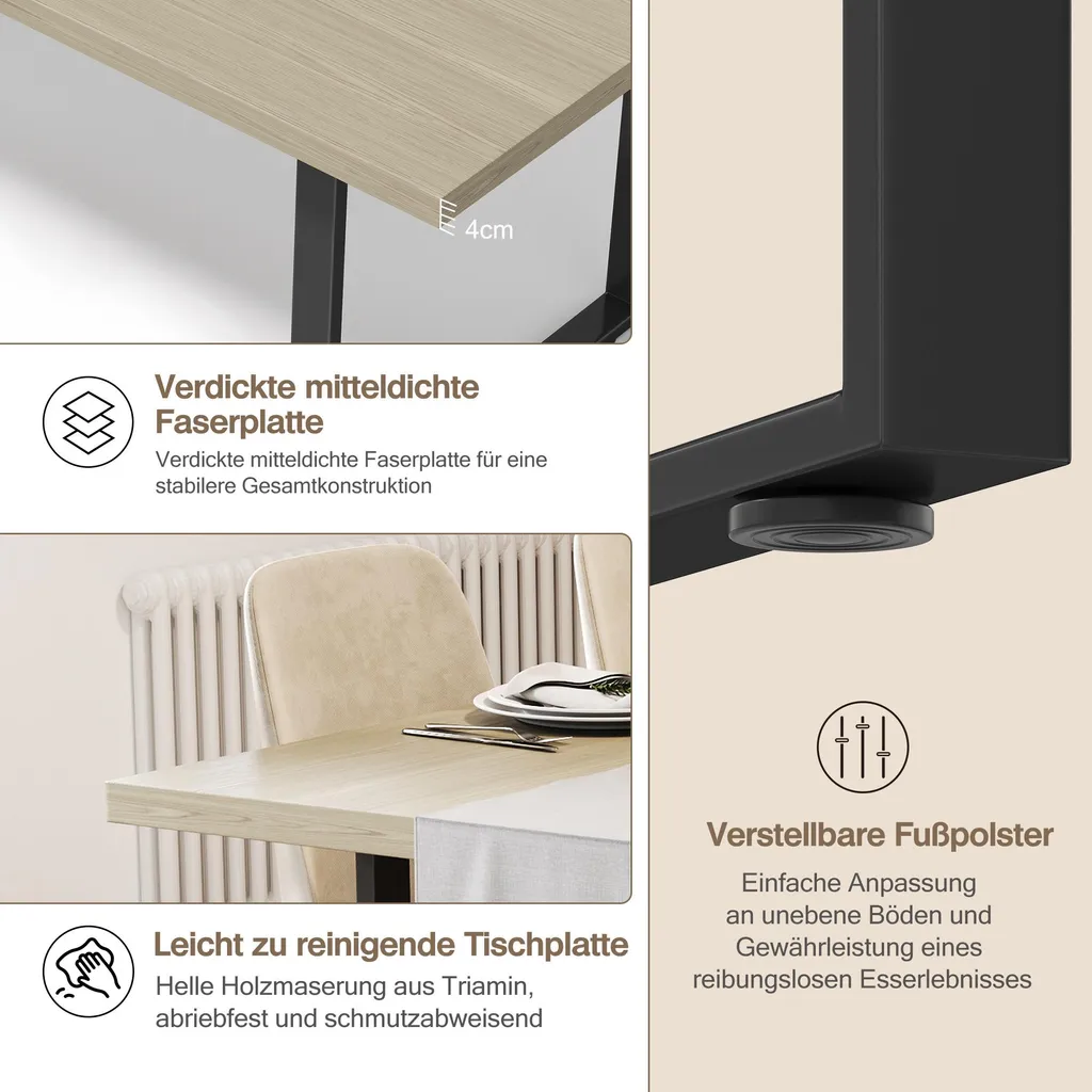Table bois robuste et métal 160 cm résistante à l'eau et aux rayures
