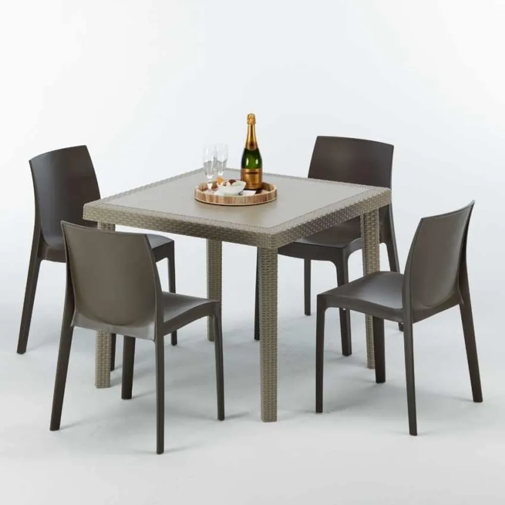 Salon de jardin 4 places table 90x90 beige et chaises multicolores chic