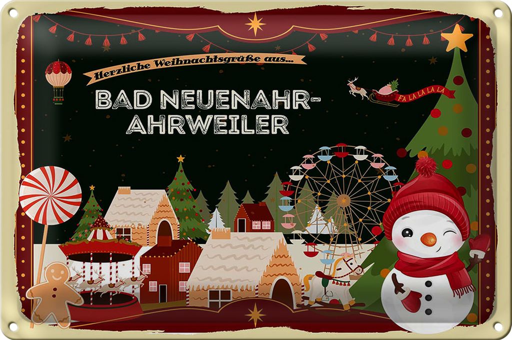 Blechschild Weihnachten Grüße BAD NEUENAHR-AHRWEILER 30x20cm