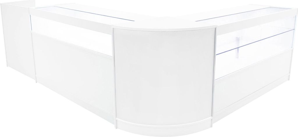 Weißes Ladentheken-Set Gravity LED – B1500, C1500, CM60, TB60 – Abschließbare Schiebetüren mit Schlüsseln – Kassenblock, Glasvitrine, Eck...