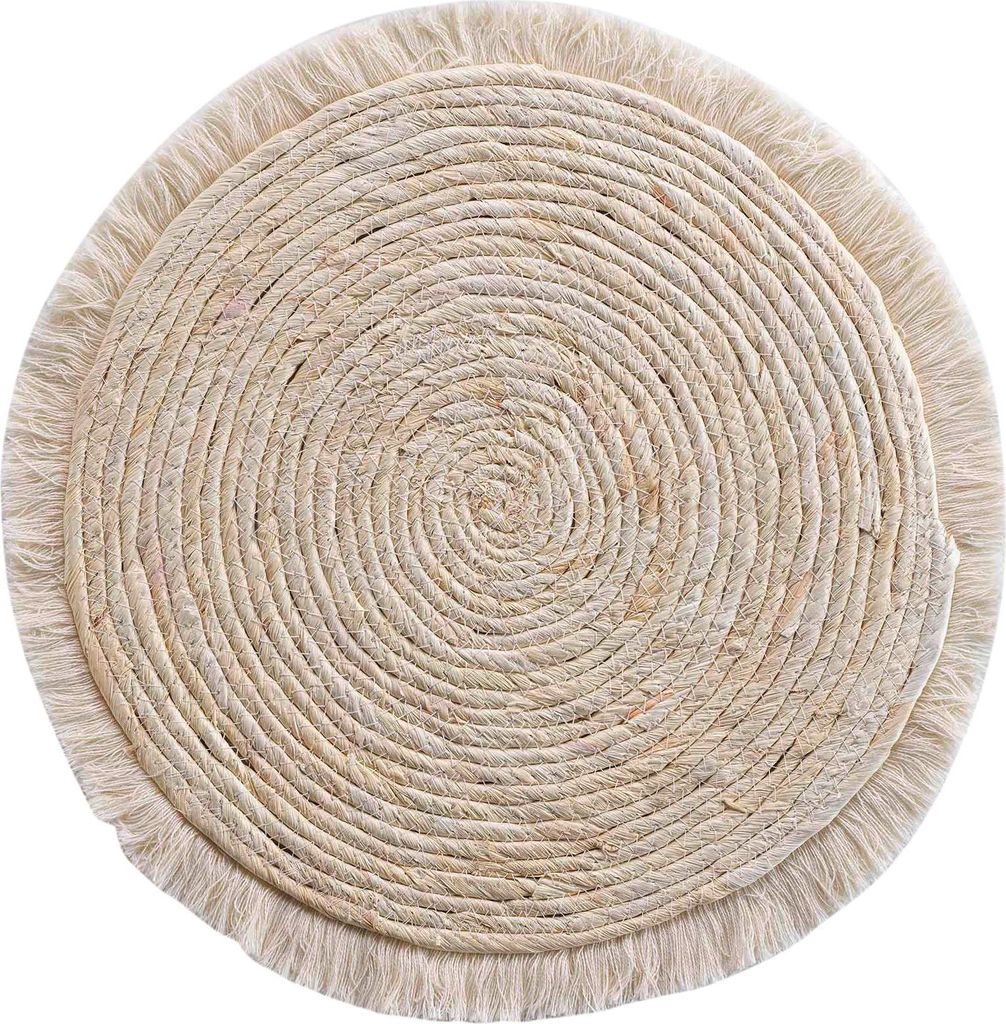 Tischset aus Leinen, Maisstroh und Fransen