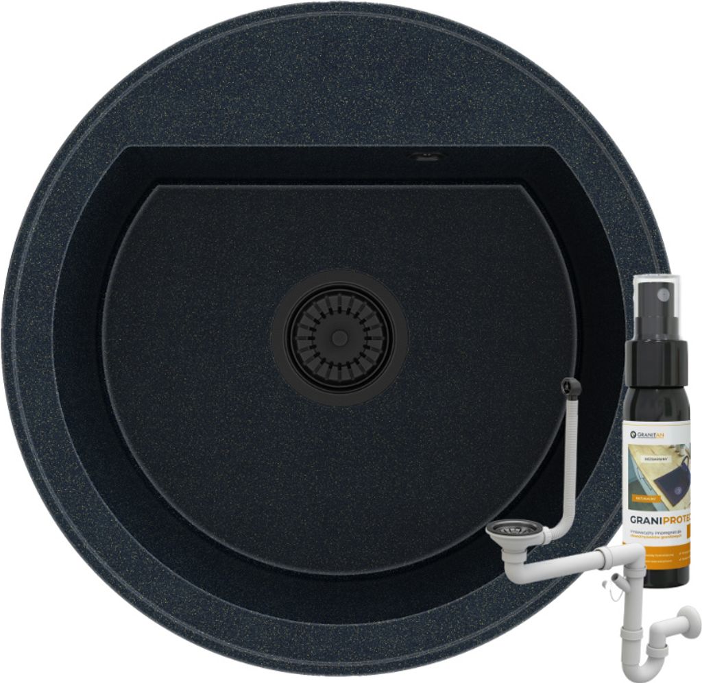 Granitan | Granitspüle ARNO - rund - Schwarz mit Goldsprenkeln - Einbau und modern