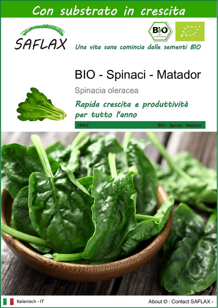 SAFLAX  - BIO - Spinaci - Matador - 300 semi - Con Immagine del prodotto 