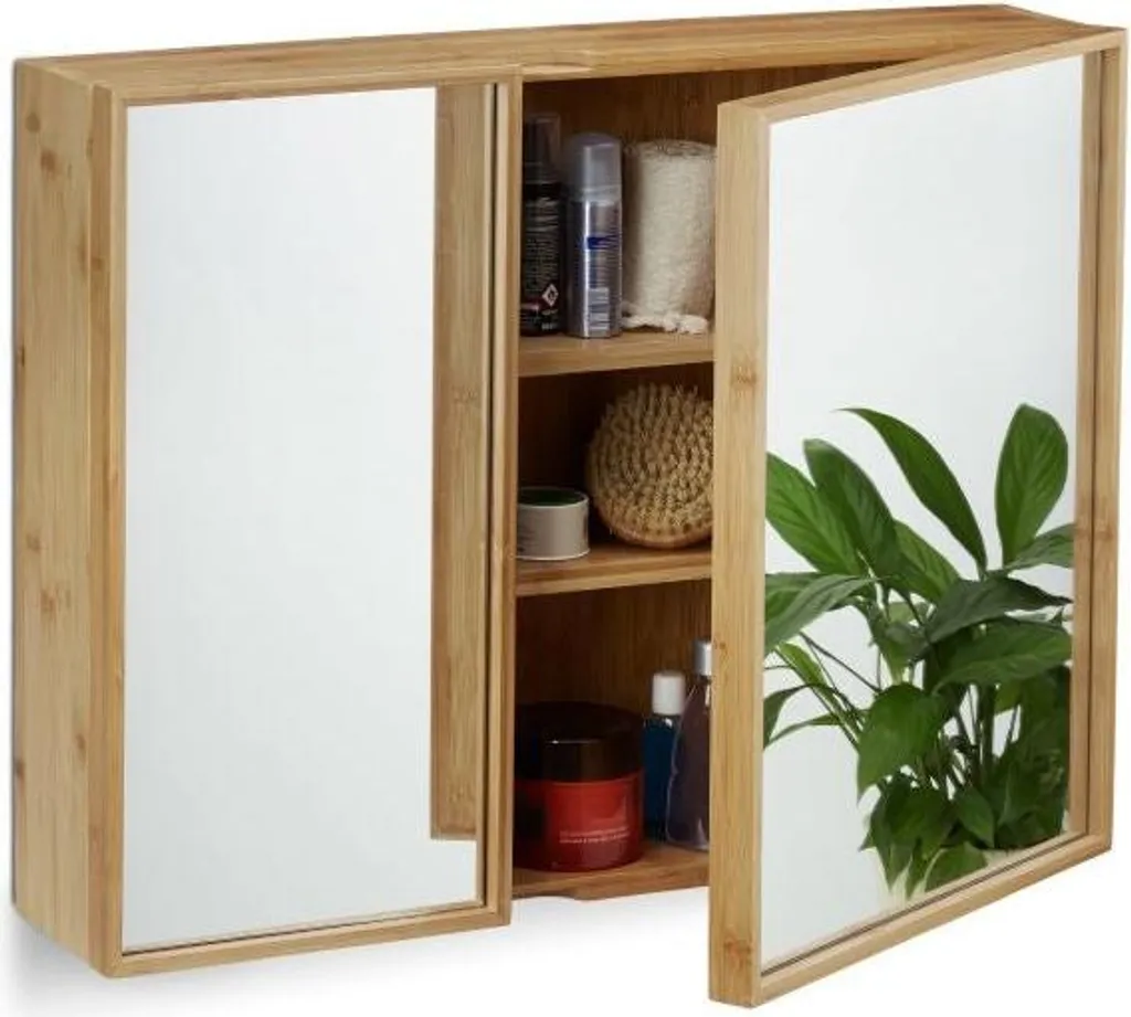 Armoire miroir salle de bain 2 portes et étagères réglables - Gris