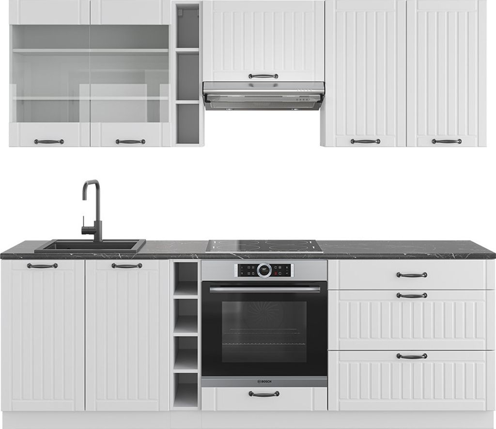 Küchenzeile Vicco Fame-Line Weiß Landhaus/Weiß 235 cm ohne Arbeitsplatte, Model 38744
