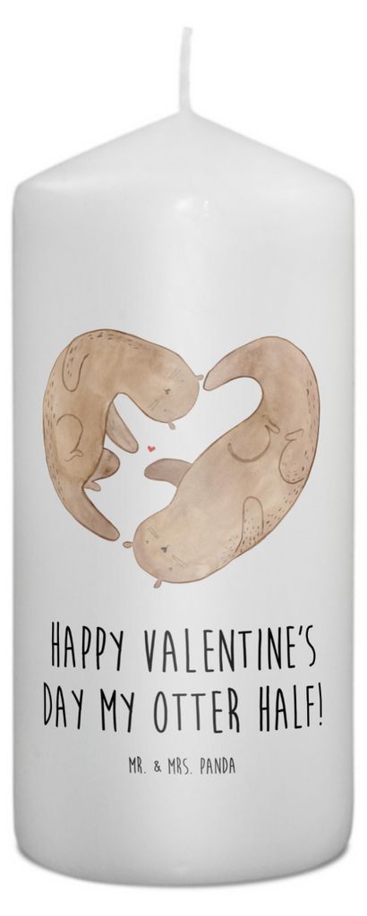 Mr. & Mrs. Panda Kerze Otter Valentine 15 x 7 cm - Weiß - Geschenk, Blockkerze, Stumpenkerze, Valentinstag, Wachskerze, für Frauen, Erinnerungske...