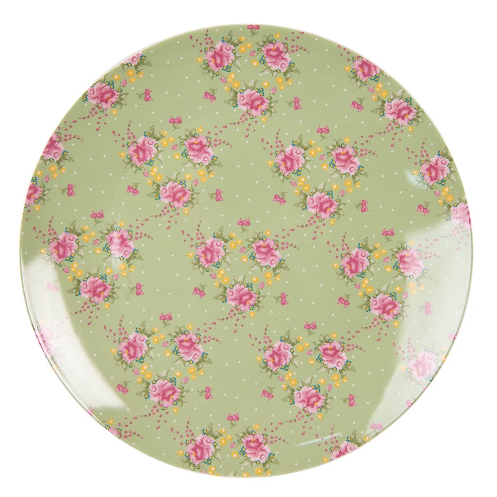 Clayre & Eef jídelní talíř Ø 26 cm zeleno-béžový porcelán Obrázek produktu 