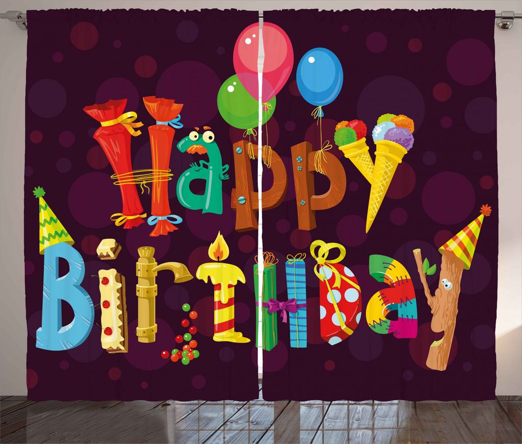 ABAKUHAUS Kids Rustikaler Vorhang, Party-Objekte wie Briefe, Wohnzimmer Universalband Gardinen mit Schlaufen und Haken, 280 x 245 cm, Mehrfarbig