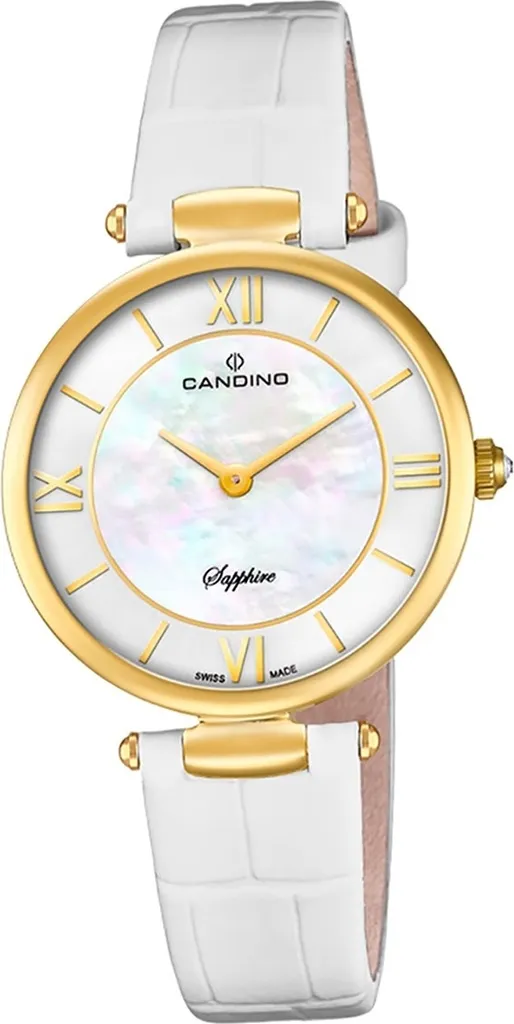 Montre Femme Candino Elegance C4670/1 Inrayable avec Bracelet Cuir Blanc