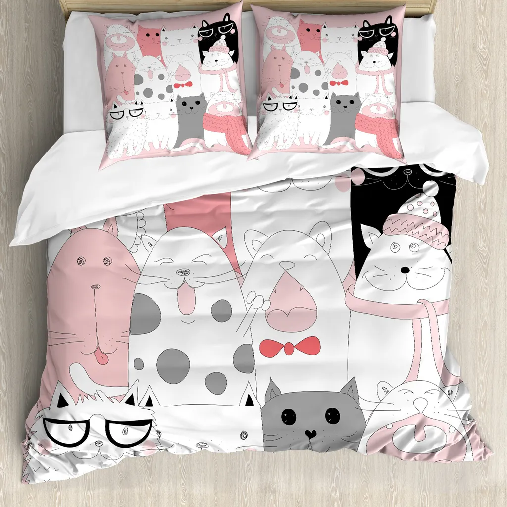 Set Letto Bambini Gatti ABAKUHAUS: Rosa Pallido 155x220 Lavabile