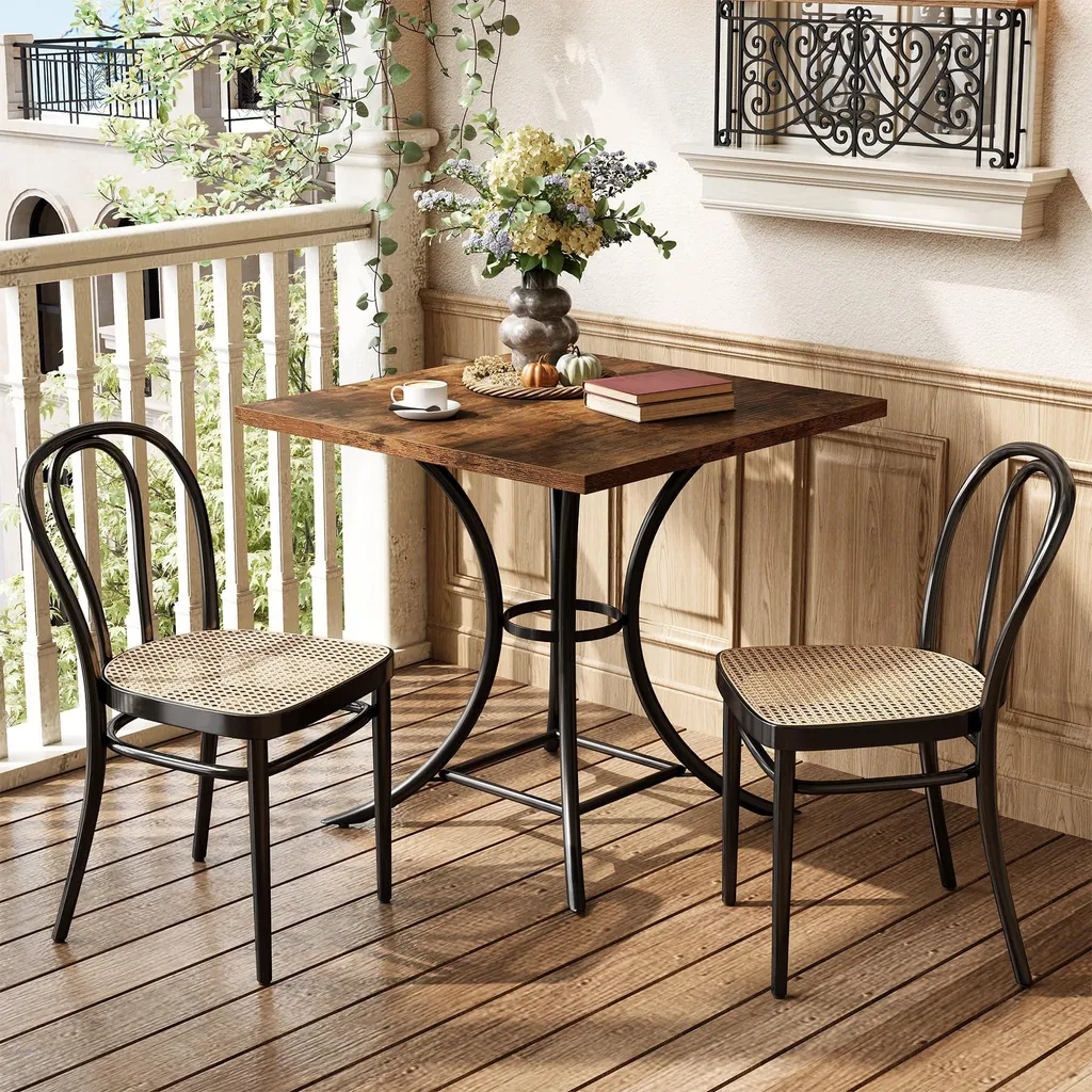 Tavolo da pranzo Tribesigns 80 cm, tavolo da pranzo piccolo, tavolo da cucina per sala da pranzo per 4 persone, base in metallo stile industriale, marrone