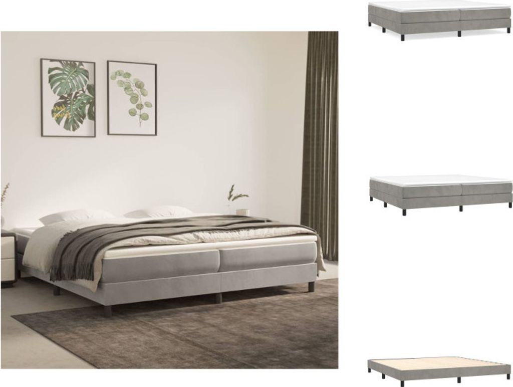 vidaXL Boxspringbett mit Matratze Hellgrau 200x200 cm Samt - Betten & Bettgestelle