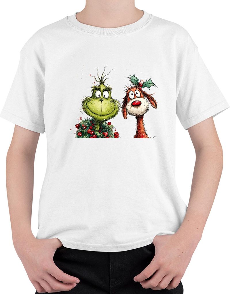 Weihnachten Grinch grün lustig Max Hund Stechpalme Geschenk Uni Kinder T-Shirt, Weiß, 116