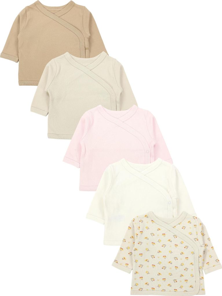 TupTam Baby Mädchen Langarm Wickelshirt Baumwolle 5er Set, Farbe: Braun_Blumen_Beige, Größe: 80