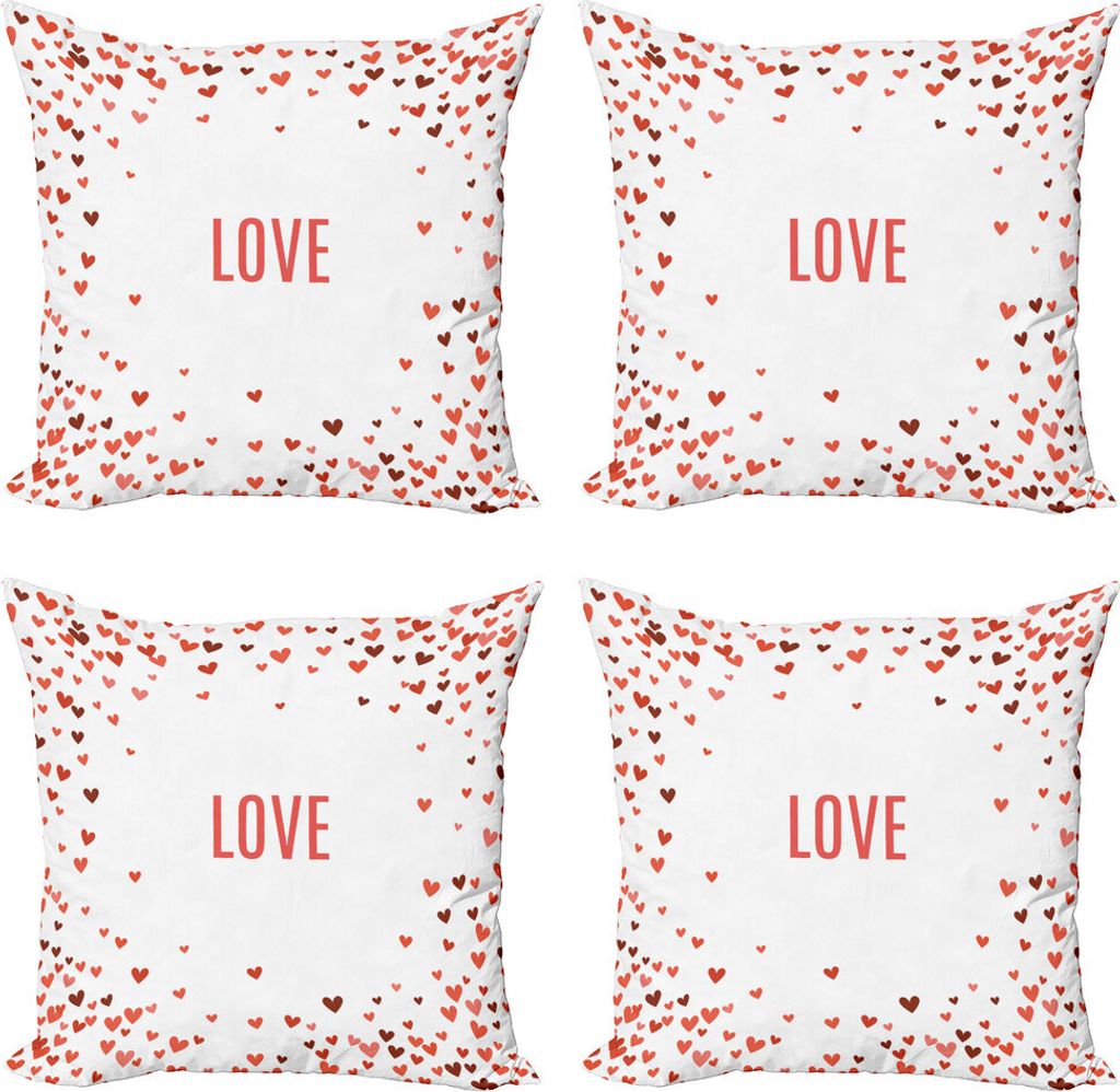 ABAKUHAUS Liebe Kissenbezug Set (4 Stück), Romantik Illustration Herz, Moderner Doppelseitiger Digitaldruck, 50 cm x 50 cm, Burgundy Red White
