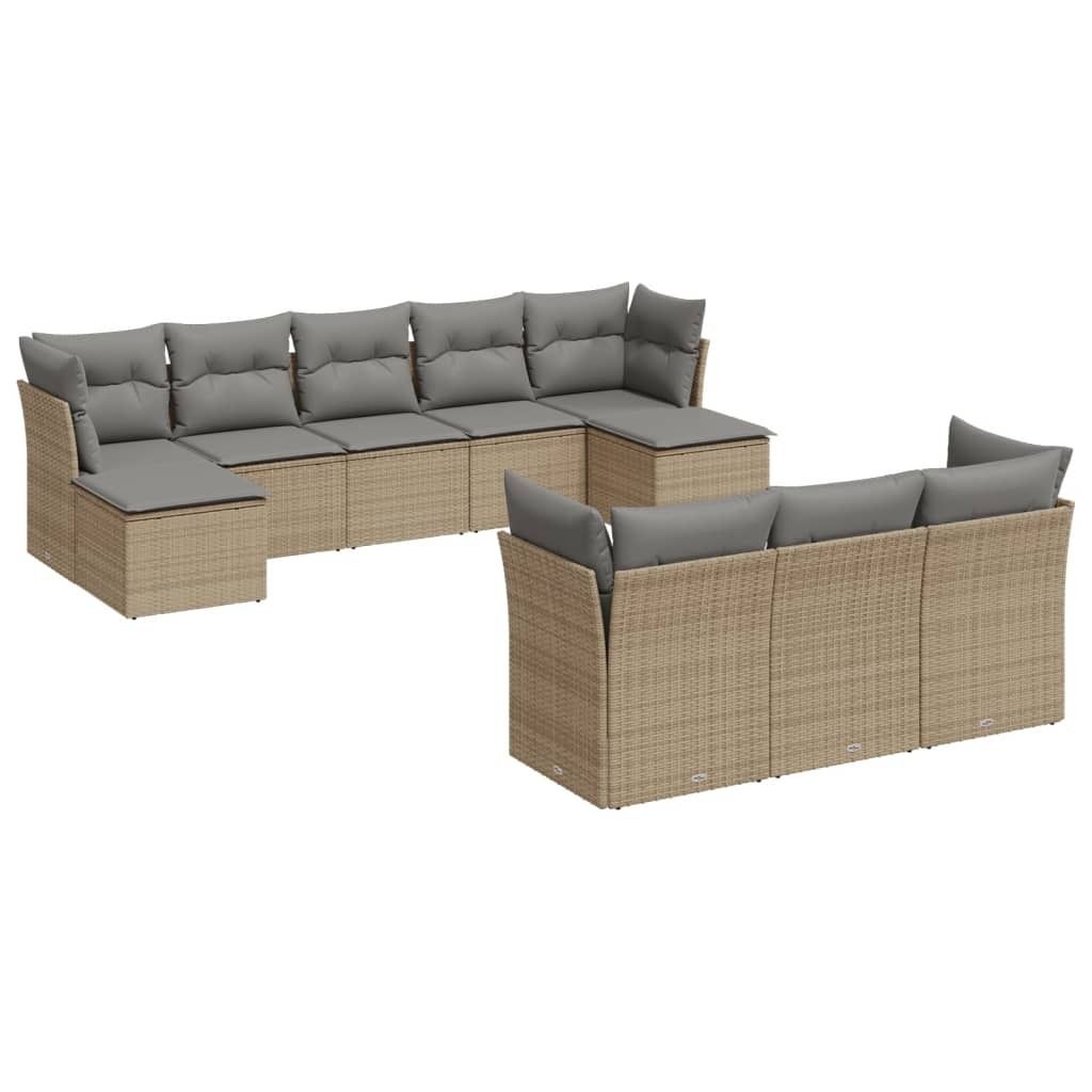vidaXL 10-tlg. Garten-Sofagarnitur mit Kissen Beige Poly Rattan