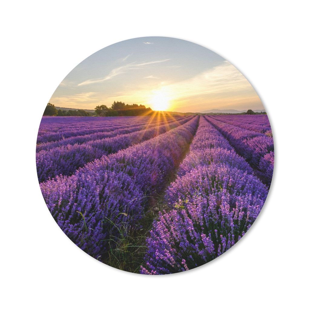 MuchoWow Mauspad Mousepad Lavendel - Blumen - Sonnenuntergang - Lila 20x20 cm - Mousepads - Maus Mat - Pad - Mausunterlage - Schreibtischmatte
