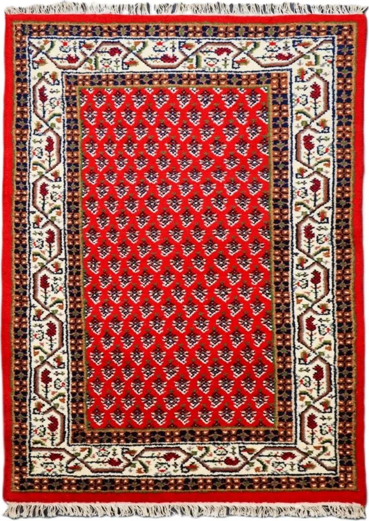 Grand tapis de salon Mir rouge 170x240 cm en laine véritable fait main