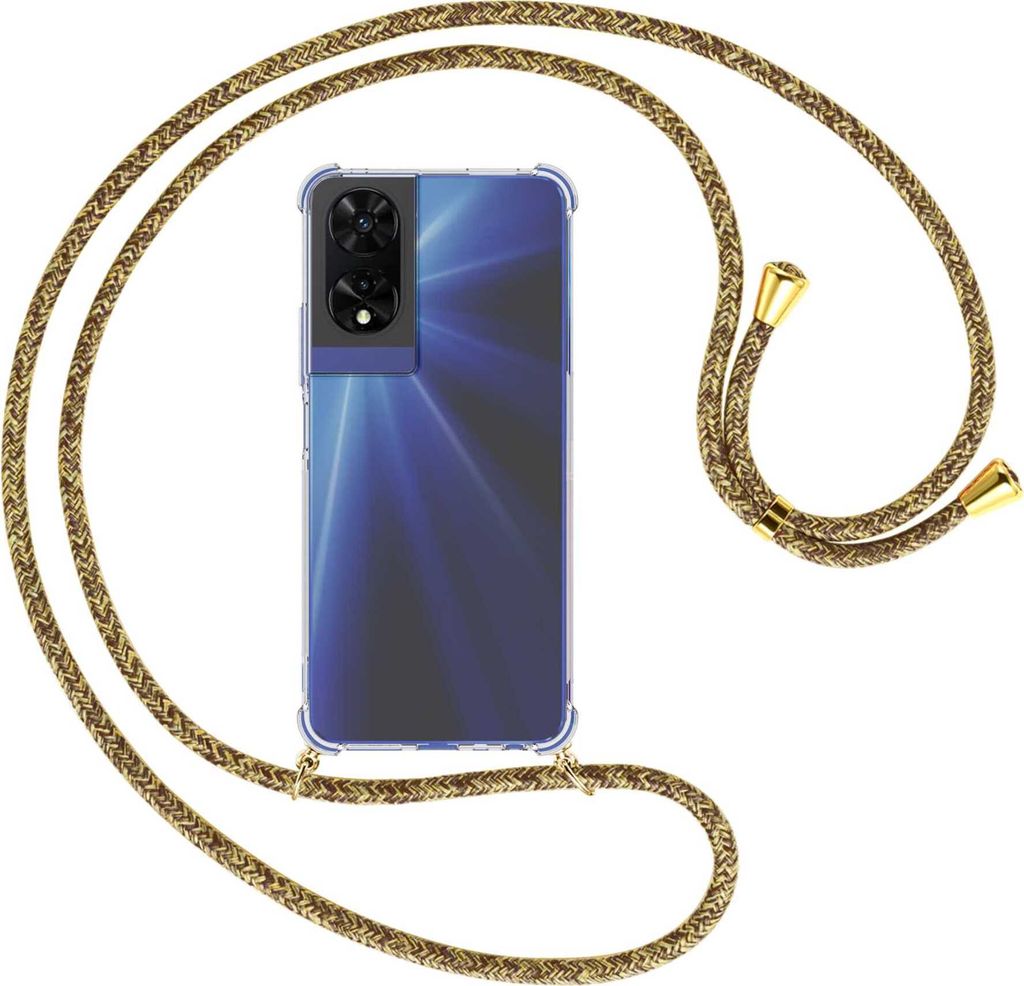 Handykette Backcover-Schutzhülle mit Band (Metall goldfarben) für TCL 505 4G - braun+beige