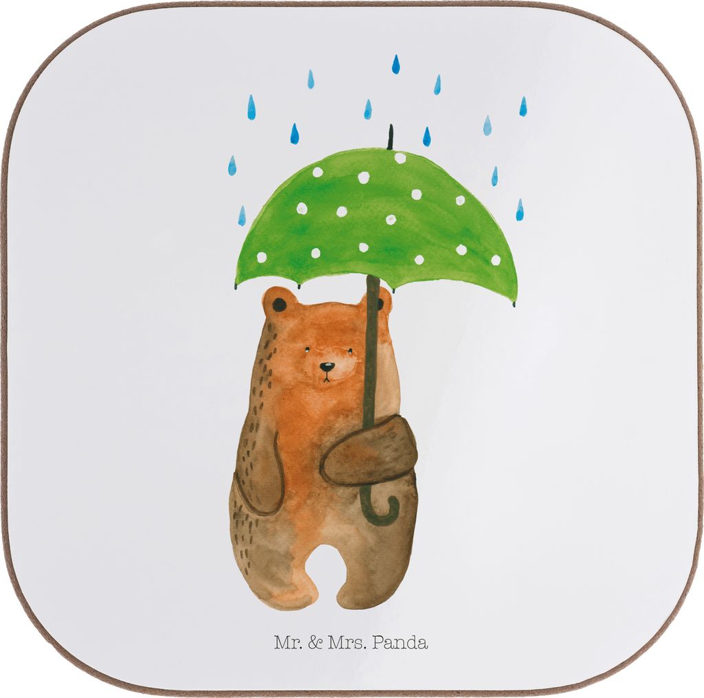 Mr. & Mrs. Panda Untersetzer Glas Bär Regenschirm - Weiß - Geschenk, Teddy, Liebe, Gläser, gläseruntersetzer, Familie, für, Freunde, Pärchen,...