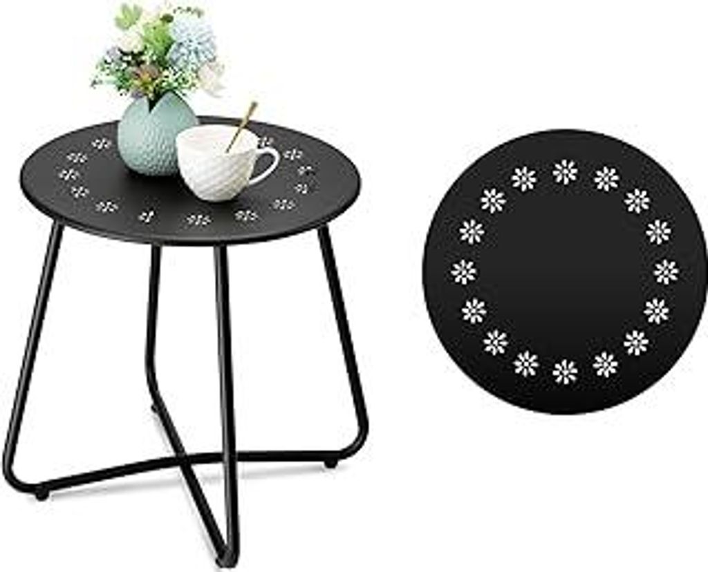 danpinera Outdoor Beistelltische mit Blumenausschnitten, Kleiner Runder Gartentisch, Wetterfester Stahl Patio Couchtisch für Patio, Hof, Balkon, G...