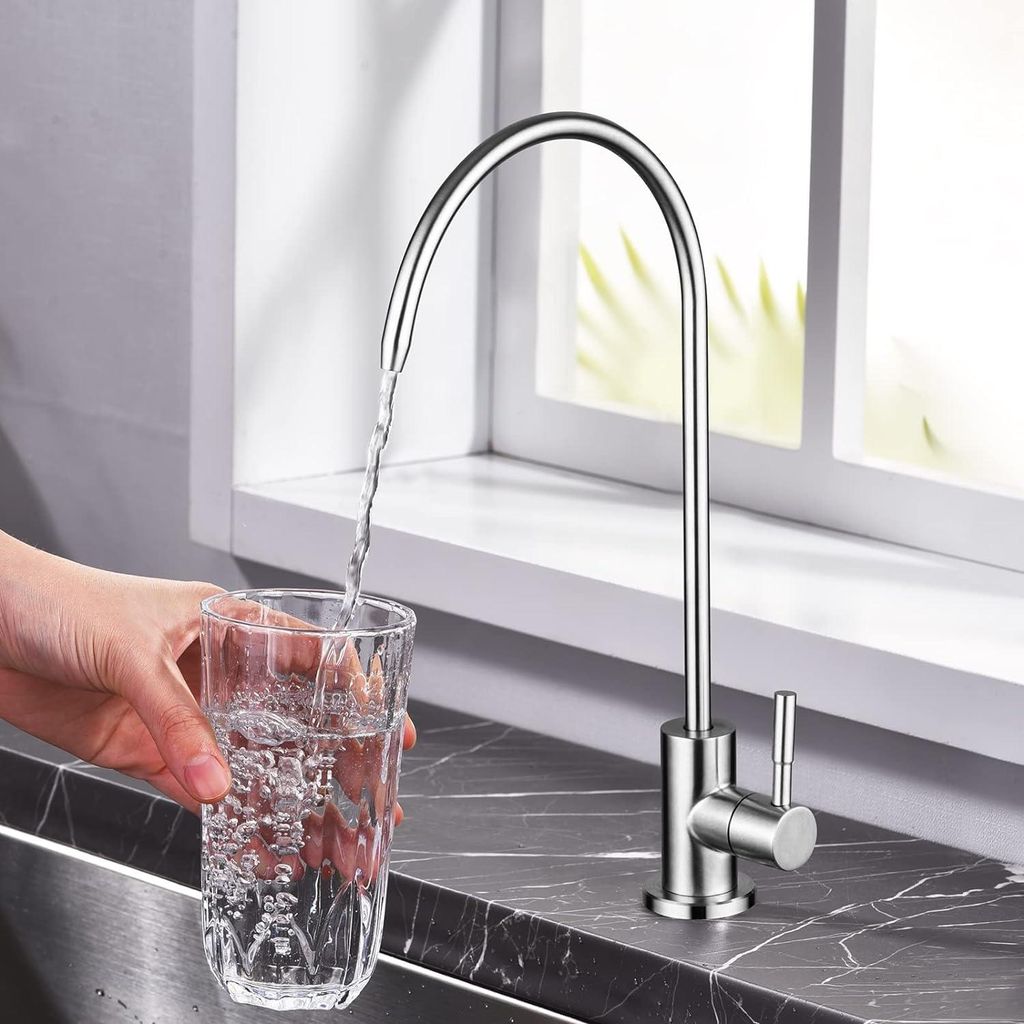 1/4'' Edelstahl Wasserhahn verchromt Umkehrosmose Gänsehals Trinkwasserfilter Küchenarmatur
