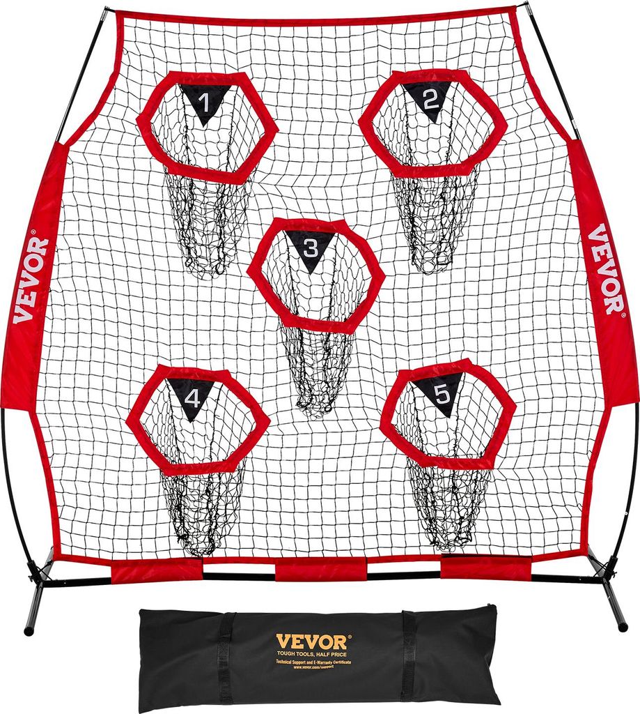 VEVOR Fußballtrainer Wurfnetz Übungsnetz (208 x 91 x 189 cm) mit 5 Zieltaschen & tragbarer Aufbewahrungstasche & Gurten & knotenlosem Netz, Train...