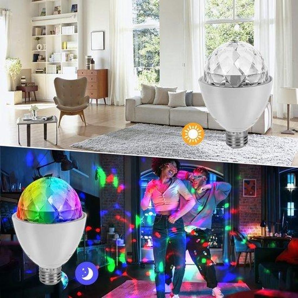 LED-Licht, E27, 3 W, RGB, Disco-Licht, 360-Grad-Drehbar, Selbstdrehend, Party-Licht für Geburtstagsfeier, Hochzeit, Weihnachten, Halloween