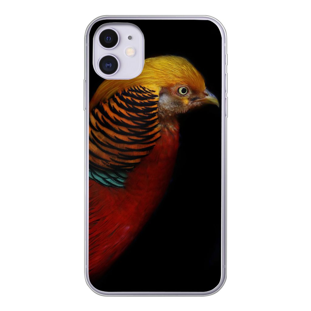 MuchoWow Handyhülle Schutzhülle Hülle für iPhone 11 Vogel - Federn - Schwarz - Porträt Silikon Softcase Handy Hülle