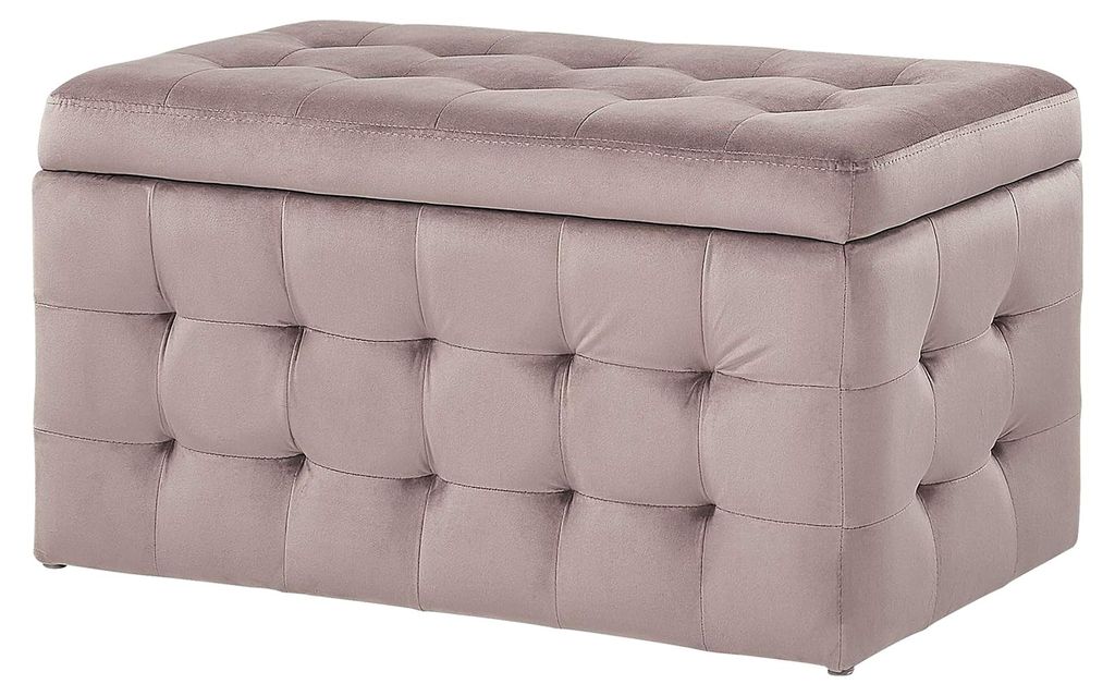 Hocker mit Stauraum und Samtbezug in Rosa