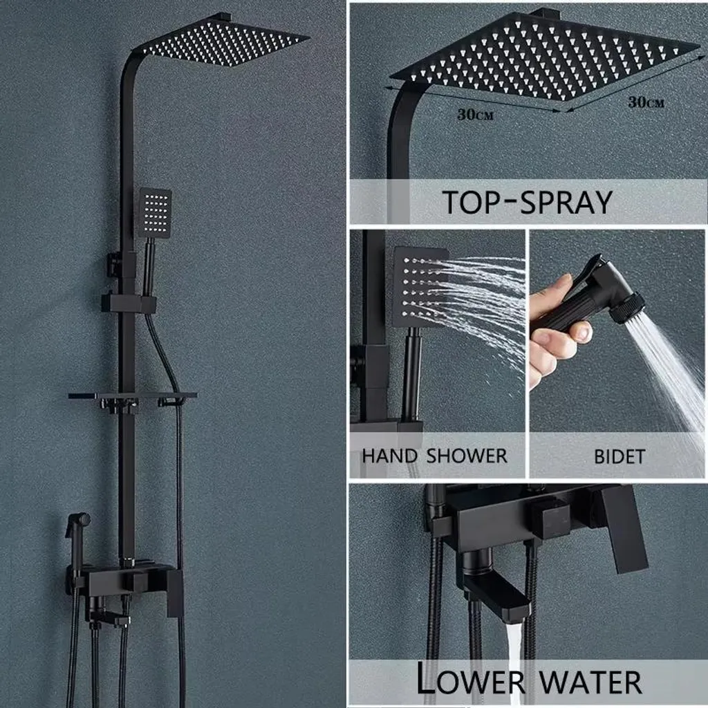 Système de douche 4 voies avec mitigeur de baignoire chrome et vert