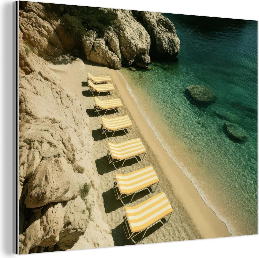 MuchoWow Wanddekoration Metall Metallbild Wandkunst 40x30 cm Strandbetten - Meer - Steine - Bucht MuchoWow Aluminium Gemälde - Dekoration Wohnzimmer