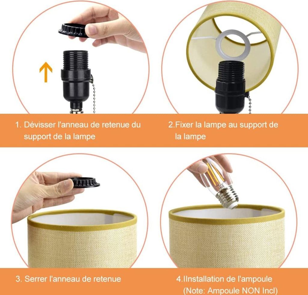 Depuley Nachttischlampe Mit Holzfuß & Leinenschirm – E27, 3000K Warmweiß, Zugschalter, Inkl. LED-Birne
