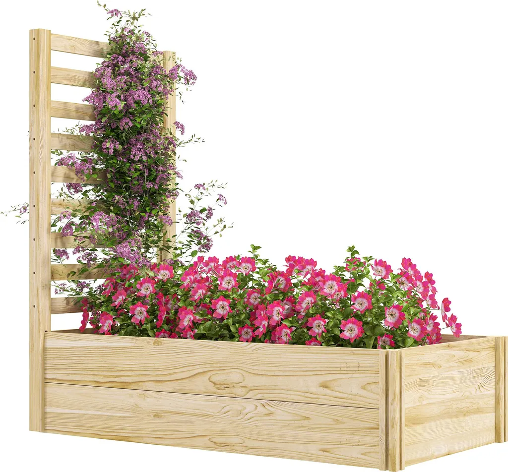 Outsunny Jardinière avec Treillis Carré Potager Bois 115 x 60 x 110 cm