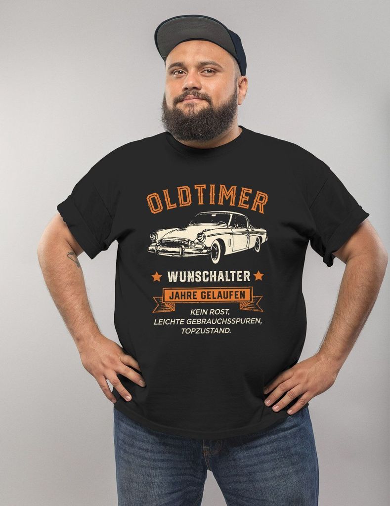 Herren T-Shirt Geburtstag personalisierbar Wunsch-Alter Oldtimer Retro Design Print Auto Geschenk für Männer MoonWorks schwarz 3XL