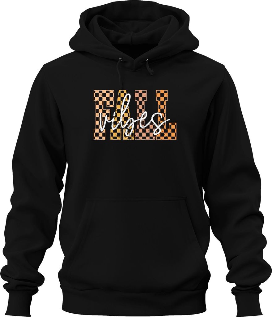 Fall Vibes Herbst kariert Karo Muster Vintage Retro Grunge Boho Uni Hoodie Kapuzenpullover, Schwarz, XXL