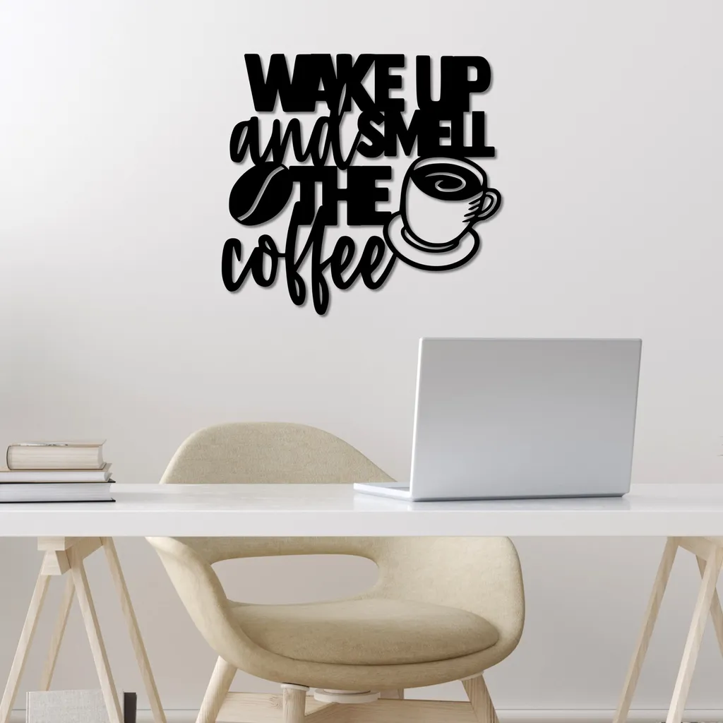 Wallity Wake up Coffee - Décoration Murale en Métal Noir 52 x 48 cm