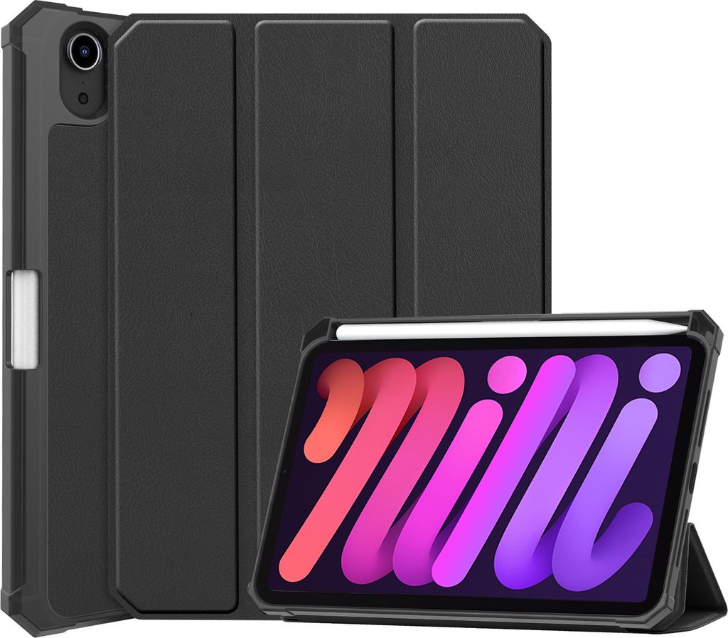 Case2go - Hülle kompatibel mit Apple iPad Mini 7 (2024) - Mit Stifthalter Faux Leather Tablet Case Schutzhülle - Schwarz