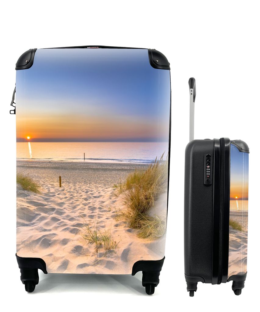 MuchoWow Koffer Handgepäck Trolley Rollkoffer Kleine Reisekoffer mit 4 Rollen - Düne - Sonnenuntergang - Horizont - Strand - Gras - Cabin Size ...