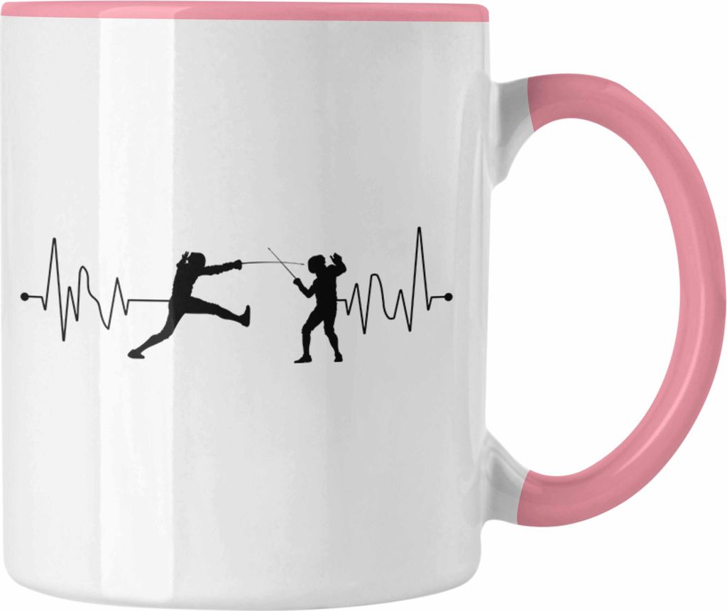 Trendation - Fechten Tasse Geschenk Herzschlag Fechter Geschenkidee Geburtstag Weihnachten (Rosa)