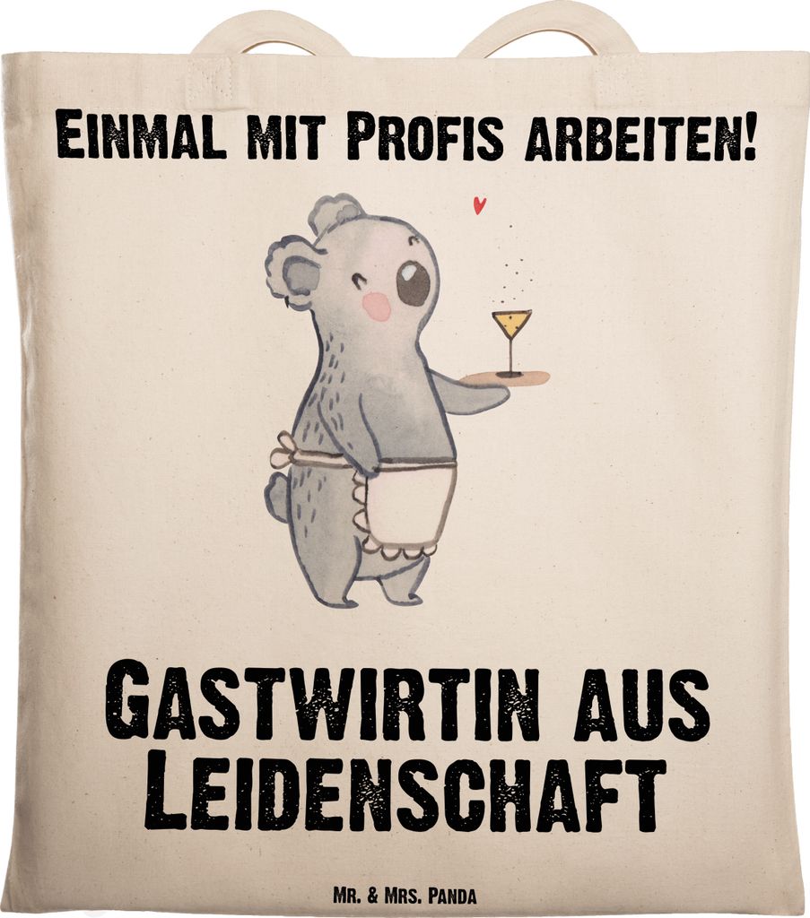 Mr. & Mrs. Panda Tote Bag Gastwirtin Leidenschaft - Transparent - Geschenk, Jutebeutel, Gaststätte, Bar, Lustig, Einkaufstüte, Einkaufstasche, La...