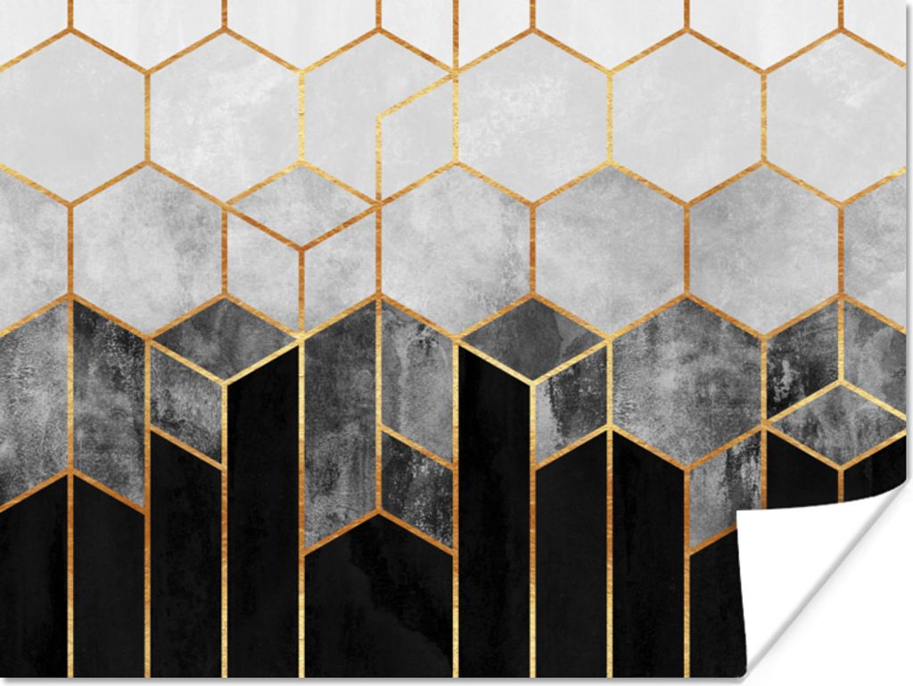 MuchoWow Poster Gold - Sechseck - Chic - Muster - Luxus 160x120 cm - Foto Plakat