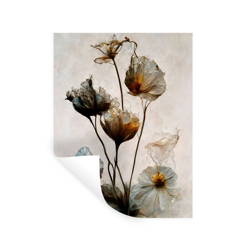 MuchoWow Wandtattoo Wandsticker Wandaufkleber Vintage - Blumen - Pflanzen - Abstrakt 30x40 cm Selbstklebend und Repositionierbar - Sticker - Deko...