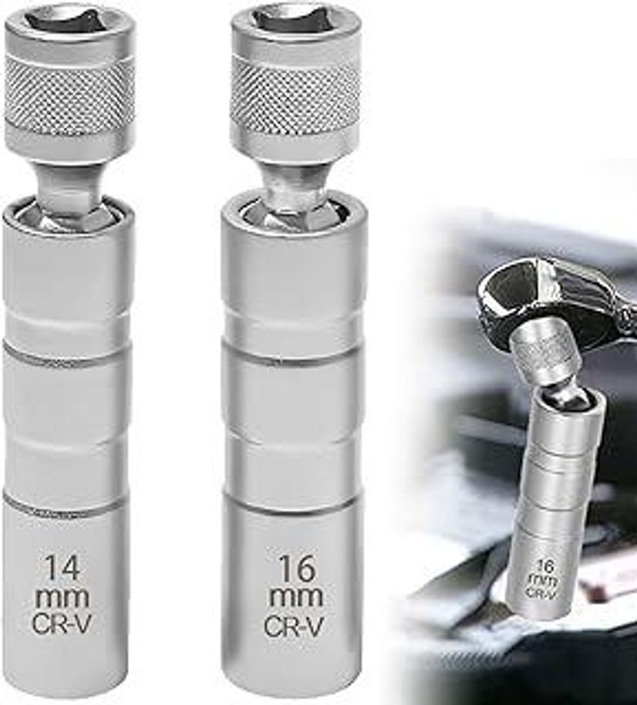 Zündkerzenschlüssel 14mm und 16mm 2 Stück Magnet Universal Flexibel Zündkerzenschlüssel Satz Werkzeuge zum Entfernen von Zündkerzen (14mm+16mm)