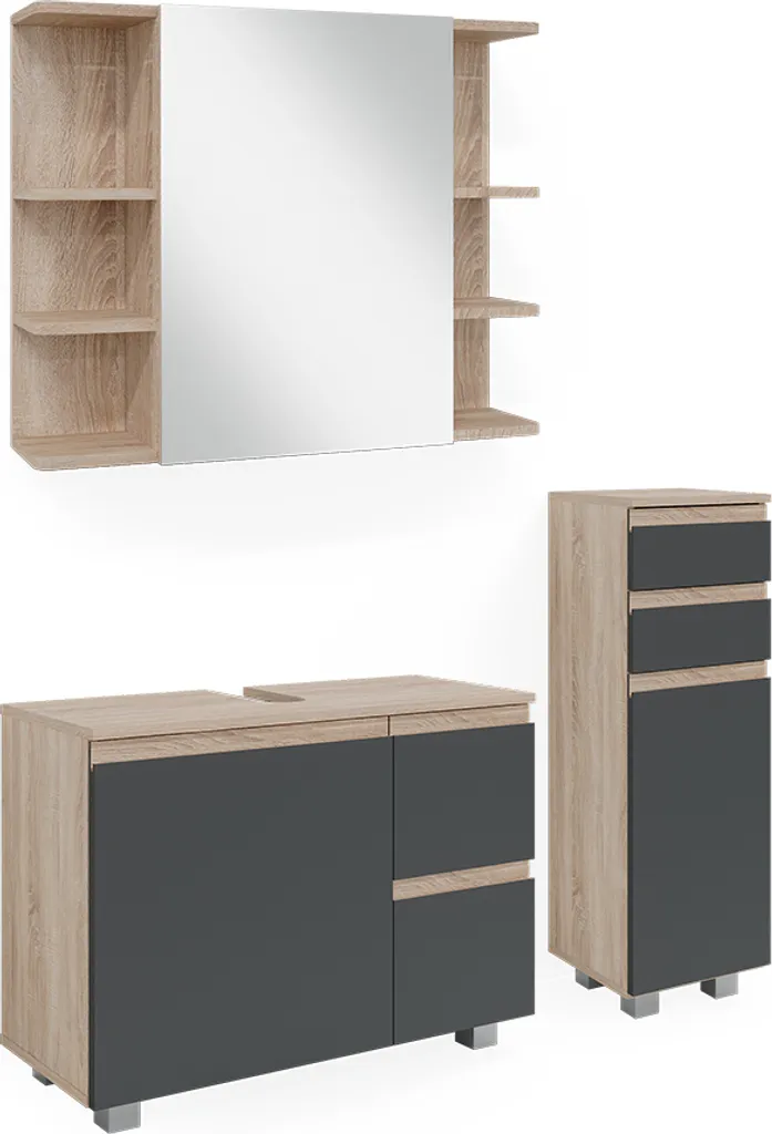 Rangement salle de bain Vicco J-Shape 3 pcs Sonoma pour petits espaces