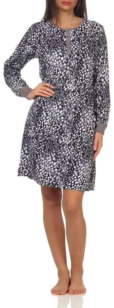 Damen Nachthemd langarm mit Bündchen in Tupfen / Animal Print Optik - 202 213 90 460 ; grau , 40