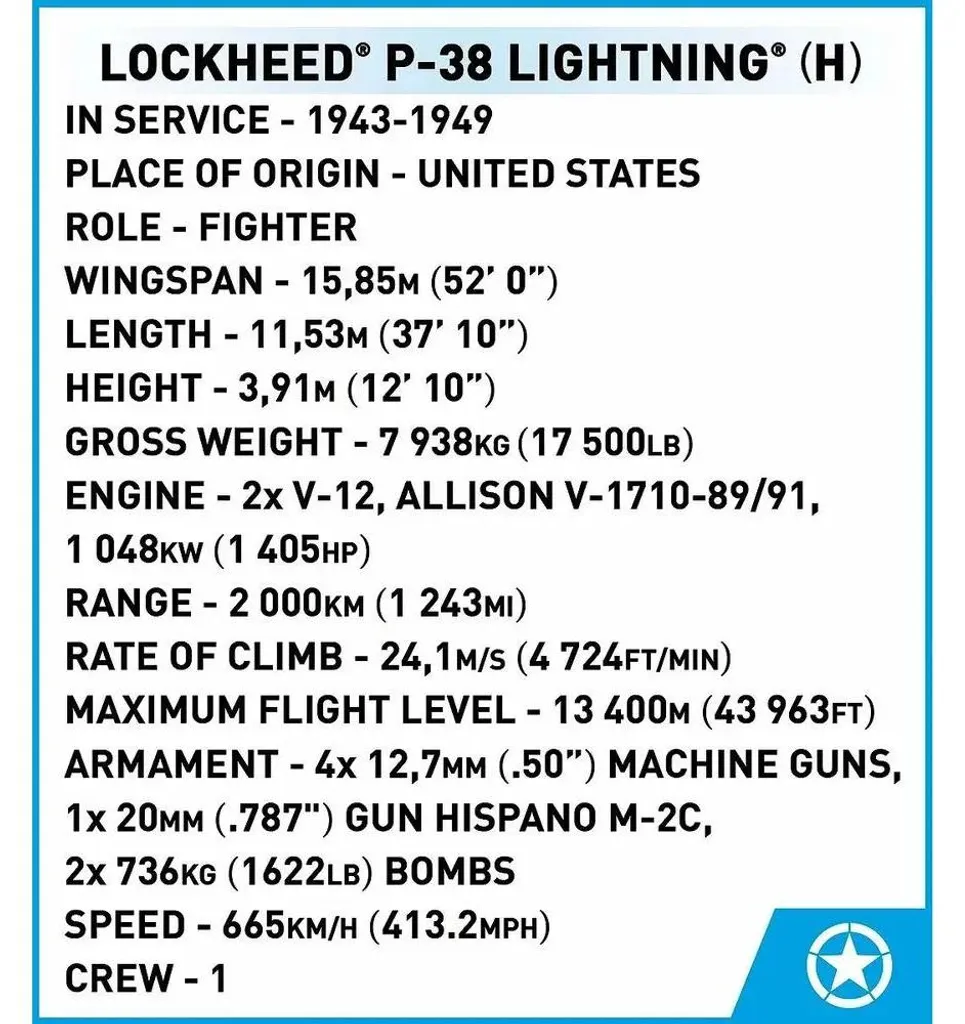 Lockheed P-38H Lightning Cobi 5763 avec décorations imprimées 650 pcs - 6